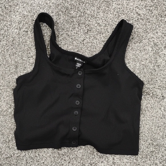 Athleta Tops - Athleta Black Button-Up Crop Top